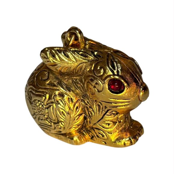 Vintage Max Factor Bunny Rabbit Solid Perfume Charm Aquarius Gold Tone Compact - Picture 4 of 11